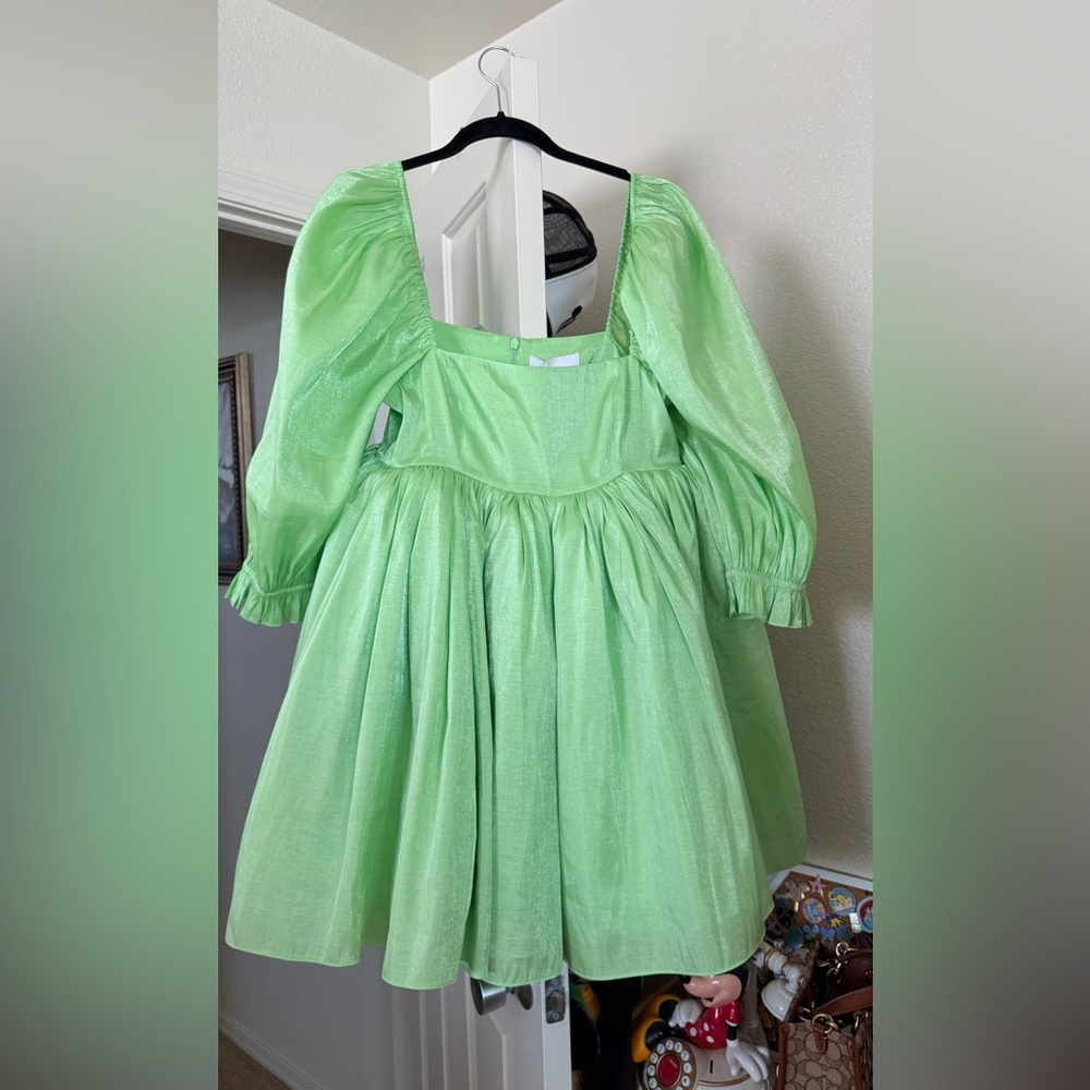 Selkie Avocado Green Puff Dress